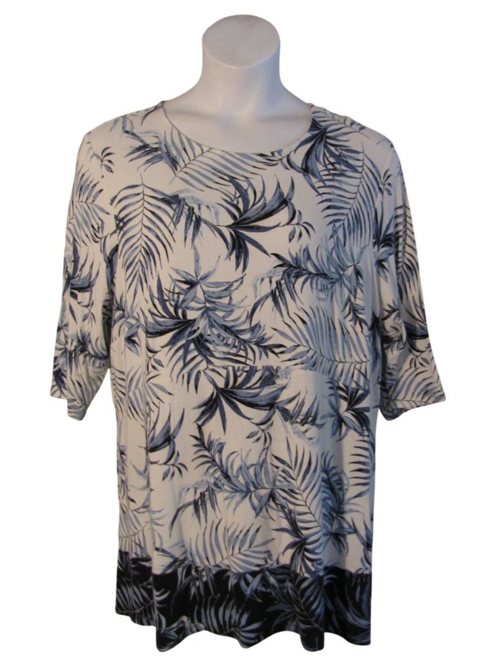 J. Jill Wearever Collection 2X Blue White Tropical Pant Knit Shirt Top Stretch